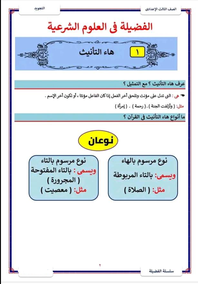 منهج التجويد للصف الثالث الإعدادي الترم الثاني 2025